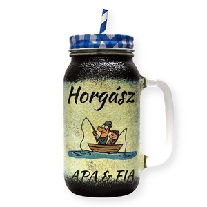 Horgász- humoros, egyedi motívummal díszített-szívószálas pohár.  A horgászat szerelmeseinek. . , Otthon & Életmód, Pohár, Konyhafelszerelés, tálalás, Tálalás, Decoupage, transzfer és szalvétatechnika, MESKA