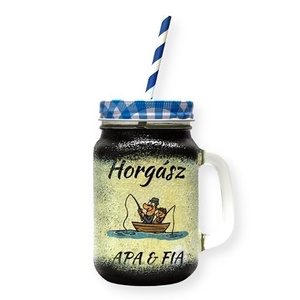 Horgász- humoros, egyedi motívummal díszített-szívószálas pohár.  A horgászat szerelmeseinek. . , Otthon & Életmód, Pohár, Konyhafelszerelés, tálalás, Tálalás, Decoupage, transzfer és szalvétatechnika, MESKA