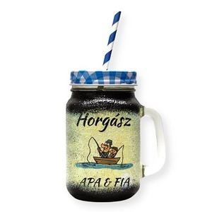 Horgász- humoros, egyedi motívummal díszített-szívószálas pohár.  A horgászat szerelmeseinek. . , Otthon & Lakás, Pohár, Konyhafelszerelés, tálalás, Tálalás, Decoupage, transzfer és szalvétatechnika, MESKA