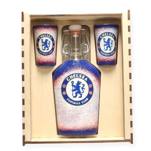 Chelsea FC  pálinka kínáló szett díszdobozban  ; Szurkolói ajándék férjeknek -barátoknak - szerelmemnek , Esküvő, Emlék & Ajándék, Doboz, Decoupage, transzfer és szalvétatechnika, Meska