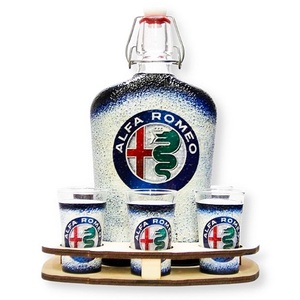 Alfa Romeo italos szett ; A saját Alfa autód fotójával is!, Otthon & Lakás, Dekoráció, Díszüveg, Asztal és polc dekoráció, Decoupage, transzfer és szalvétatechnika, Meska