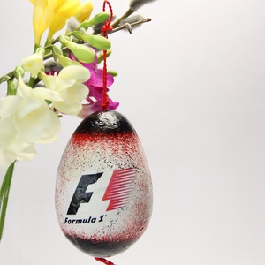 F1 húsvéti tojás ajándék ötlet, Otthon & Lakás, Dekoráció, Fali és függő dekoráció, Függődísz, Decoupage, transzfer és szalvétatechnika, MESKA