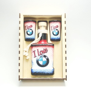 BMW emblémás  pálinkás kínáló szett dísz dobozban - férjednek ,szerelmednek , barátodnak  - karácsony - karácsonyi lakásdekoráció - ünnepi asztaldekoráció - Meska.hu