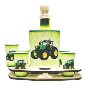 Nagy pálinka kínáló szett gazdászoknak Jonn Deere traktorral díszítve ( a saját traktorod képével is ) , Otthon & Életmód, Konyhafelszerelés, tálalás, Tálalás, Pálinkás poharak, szettek, Decoupage, transzfer és szalvétatechnika, MESKA