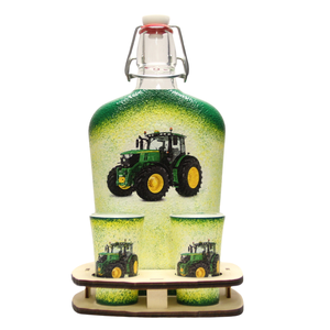 Egyedi ajándék mezőgazdászoknak - John Deere traktorral díszített pálinka kínáló férjednek; barátodnak , , Otthon & Életmód, Konyhafelszerelés, tálalás, Tálalás, Pálinkás poharak, szettek, Decoupage, transzfer és szalvétatechnika, MESKA