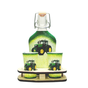 Kis pálinka kínáló szett gazdászoknak Jonn Deere traktorral díszítve ( a saját traktorod képével is ) , Otthon & Életmód, Konyhafelszerelés, tálalás, Tálalás, Pálinkás poharak, szettek, Decoupage, transzfer és szalvétatechnika, MESKA