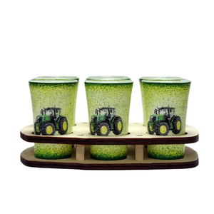 Pálinka pohár szett gazdászoknak Jonn Deere traktorral díszítve - egyedi ajándék , Otthon & Életmód, Konyhafelszerelés, tálalás, Tálalás, Pálinkás poharak, szettek, Decoupage, transzfer és szalvétatechnika, MESKA