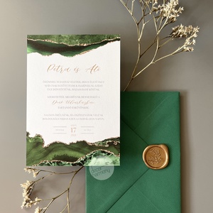 Esküvői meghívó borítékkal és viaszpecséttel  Zöld achát - esküvő - meghívó & kártya - meghívó - Meska.hu