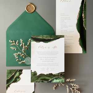 Esküvői meghívó borítékkal és viaszpecséttel  Zöld achát - esküvő - meghívó & kártya - meghívó - Meska.hu
