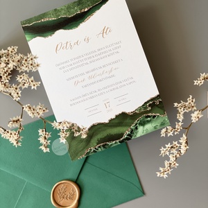 Esküvői meghívó borítékkal és viaszpecséttel  Zöld achát - esküvő - meghívó & kártya - meghívó - Meska.hu