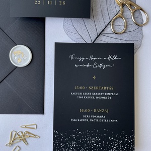 Esküvői meghívó  fekete-fehér-arany - esküvő - meghívó & kártya - meghívó - Meska.hu