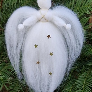 Gyapjú angyal 12cm, Karácsony, Karácsonyi lakásdekoráció, Karácsonyfadíszek, Baba-és bábkészítés, MESKA