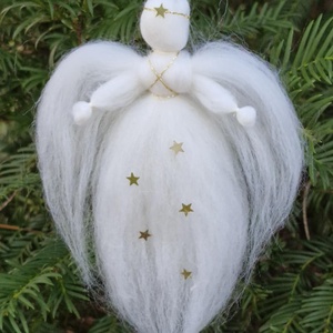 Gyapjú angyal 12cm, Karácsony, Karácsonyi lakásdekoráció, Karácsonyfadíszek, Baba-és bábkészítés, MESKA