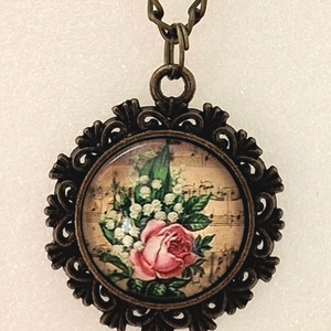 Üveglencsés nyaklánc vintage mintás medállal, Ékszer, Nyaklánc, Medálos nyaklánc, Ékszerkészítés, MESKA