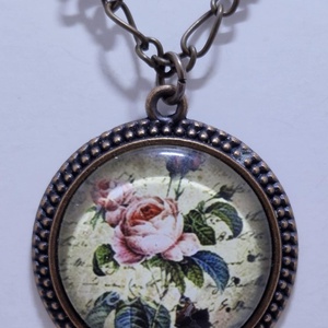 Üveglencsés nyaklánc vintage medállal - Meska.hu