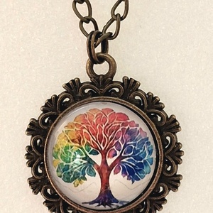 Üveglencsés nyaklánc életfa mintás medállal, Ékszer, Nyaklánc, Medálos nyaklánc, Ékszerkészítés, MESKA