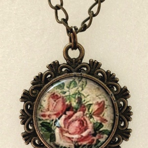 Üveglencsés nyaklánc vintage mintás medállal, Ékszer, Nyaklánc, Medálos nyaklánc, Ékszerkészítés, MESKA