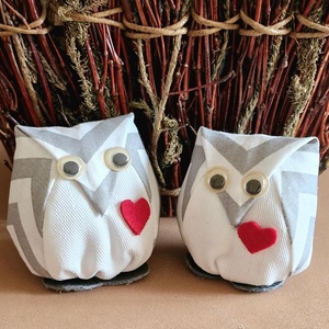 Textil bagolypár Valentin napra /7cm magas/ - Meska.hu