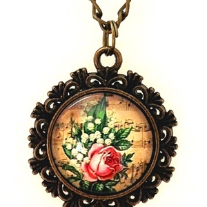 Üveglencsés nyaklánc vintage mintás medállal, Ékszer, Nyaklánc, Medálos nyaklánc, Ékszerkészítés, MESKA