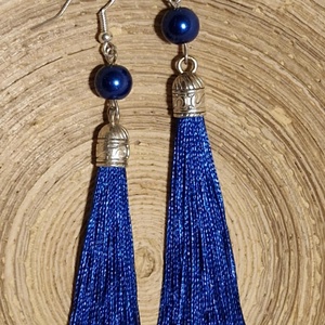 Királykék selyem bojt fülbevaló - ékszer - fülbevaló - lógó fülbevaló - Meska.hu