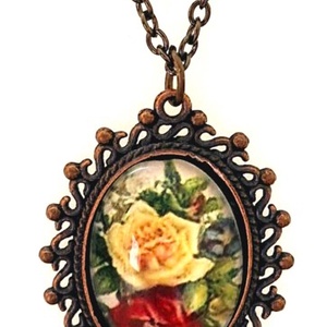 Üveglencsés nyaklánc vintage mintás medállal, Ékszer, Nyaklánc, Medálos nyaklánc, Ékszerkészítés, MESKA