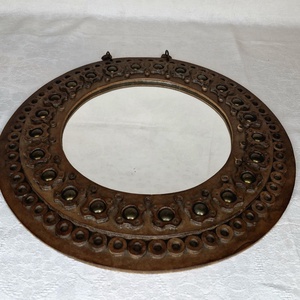 Vintage iparművészeti bőrdíszműves fali tükör (34 cm) � 1970-es évek, Otthon & Életmód, Dekoráció, Tükör, Bőrművesség, MESKA
