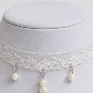 Egyedi vintage csipke choker valódi tenyésztett gyöngyökkel  - ékszer - nyaklánc - nyakpánt, gallér - Meska.hu