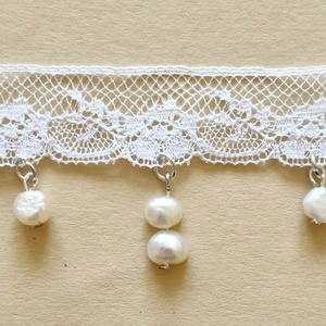 Egyedi vintage csipke choker valódi tenyésztett gyöngyökkel  - ékszer - nyaklánc - nyakpánt, gallér - Meska.hu