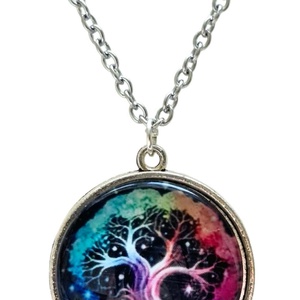 Életfa Misztikus Világ - Színpompás Üveglencsés Nyaklánc (25 mm) - ékszer - nyaklánc - medálos nyaklánc - Meska.hu