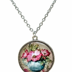 Vintage virágcsokor üveglencsés nyaklánc � Pasztell Romantika (25 mm), Ékszer, Nyaklánc, Medálos nyaklánc, Ékszerkészítés, MESKA