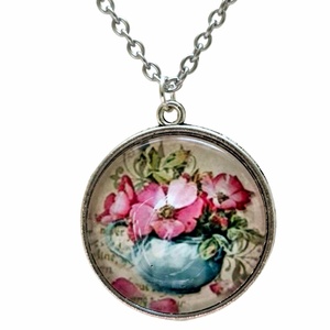 Vintage virágcsokor üveglencsés nyaklánc � Pasztell Romantika (25 mm) - ékszer - nyaklánc - medálos nyaklánc - Meska.hu