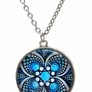 Égszínkék mandala � Pontfestéses üveglencsés nyaklánc (25 mm) - ékszer - nyaklánc - medálos nyaklánc - Meska.hu