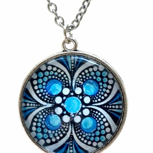 Égszínkék mandala � Pontfestéses üveglencsés nyaklánc (25 mm), Ékszer, Nyaklánc, Medálos nyaklánc, Ékszerkészítés, MESKA