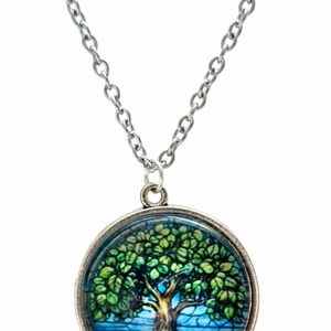 Misztikus életfa üveglencsés nyaklánc � Mélyzöld Harmónia (25 mm) - ékszer - nyaklánc - medálos nyaklánc - Meska.hu
