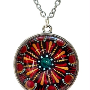 Tűzvirág mandala � Pontfestéses üveglencsés nyaklánc (25 mm), Ékszer, Nyaklánc, Medálos nyaklánc, Ékszerkészítés, MESKA