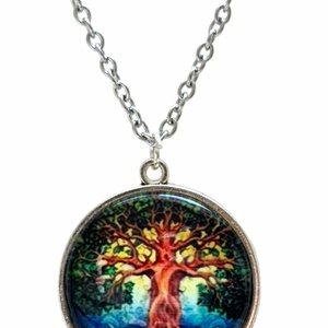 Lángoló Életfa � Színpompás üveglencsés nyaklánc (25 mm) - ékszer - nyaklánc - medálos nyaklánc - Meska.hu