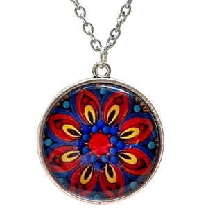 Magyaros Virtus � Piros-kék üveglencsés mandala nyaklánc (25 mm), Ékszer, Nyaklánc, Medálos nyaklánc, Ékszerkészítés, MESKA