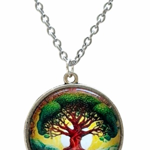 Lángoló Életfa � Színpompás üveglencsés nyaklánc (25 mm) - ékszer - nyaklánc - medálos nyaklánc - Meska.hu