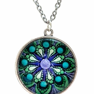 Türkiz pontfestéses mandala nyaklánc (25 mm), Ékszer, Nyaklánc, Medálos nyaklánc, Ékszerkészítés, MESKA