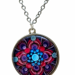 Bíbor Misztikum � Kék pontfestéses mandala nyaklánc (25 mm), Ékszer, Nyaklánc, Medálos nyaklánc, Ékszerkészítés, MESKA