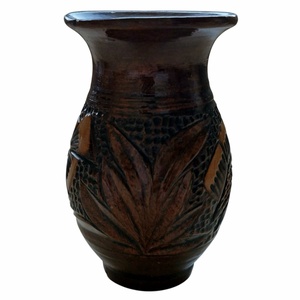 Vintage Korondi mázas kerámia váza � barna, kézzel karcolt (12 cm) - otthon & életmód - virágdekoráció - virágtartó - váza - Meska.hu