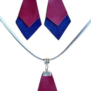 Modern bőr ékszerszett � bordó és tengerészkék rombusz, kézműves design, Ékszer, Ékszerszett, Ékszerkészítés, MESKA