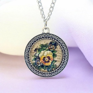 Vintage virágos üveglencsés nyaklánc � antik ezüst színben, Ékszer, Nyaklánc, Medálos nyaklánc, Ékszerkészítés, MESKA