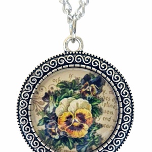 Vintage virágos üveglencsés nyaklánc � antik ezüst színben - ékszer - nyaklánc - medálos nyaklánc - Meska.hu
