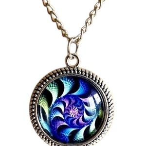 Fraktál mintás üveglencsés nyaklánc � Misztikus kék-lila, Ékszer, Nyaklánc, Medálos nyaklánc, Ékszerkészítés, MESKA
