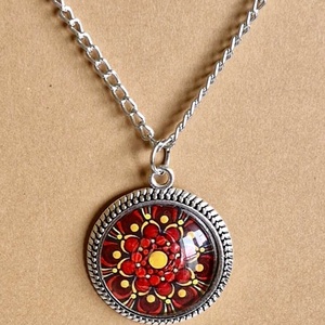 Mandala üveglencsés nyaklánc � Vörös és sárga harmónia, Ékszer, Nyaklánc, Medálos nyaklánc, Ékszerkészítés, MESKA