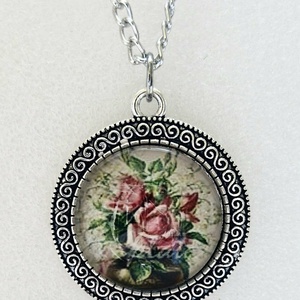 Vintage rózsás üveglencsés nyaklánc � antik ezüst színben - Meska.hu