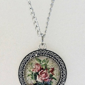 Vintage rózsás üveglencsés nyaklánc � antik ezüst színben - ékszer - nyaklánc - medálos nyaklánc - Meska.hu