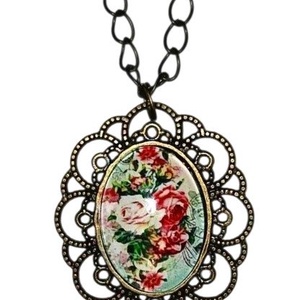 Üveglencsés nyaklánc vintage mintás medállal nőnapra, Ékszer, Nyaklánc, Medálos nyaklánc, Ékszerkészítés, MESKA