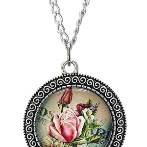 Vintage rózsás üveglencsés nyaklánc � antik ezüst színben - Meska.hu